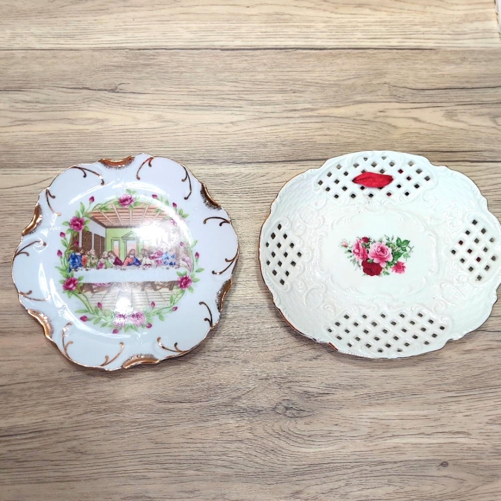 Vintage China Wall Decor Floral  Religious 18c Gold Gift